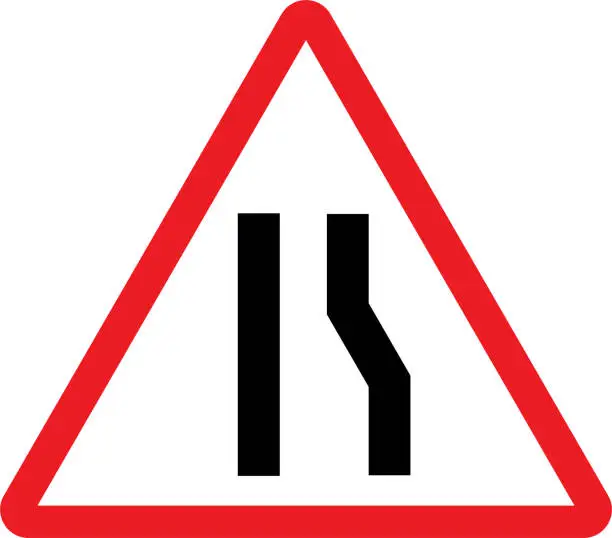 Vector illustration of Road narrows from right warning sign.