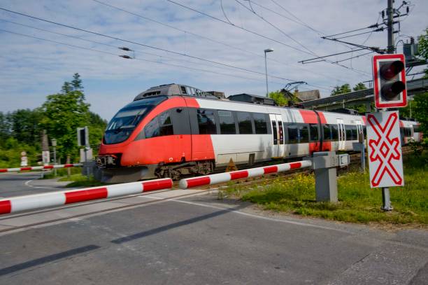 istock railway crossing gate on the street 1309312807