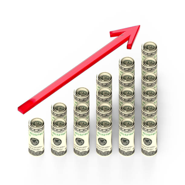 istock Financial growth chart on a white background. Rows in the form of rolled dollar bills. 3d illustration. 1309314943