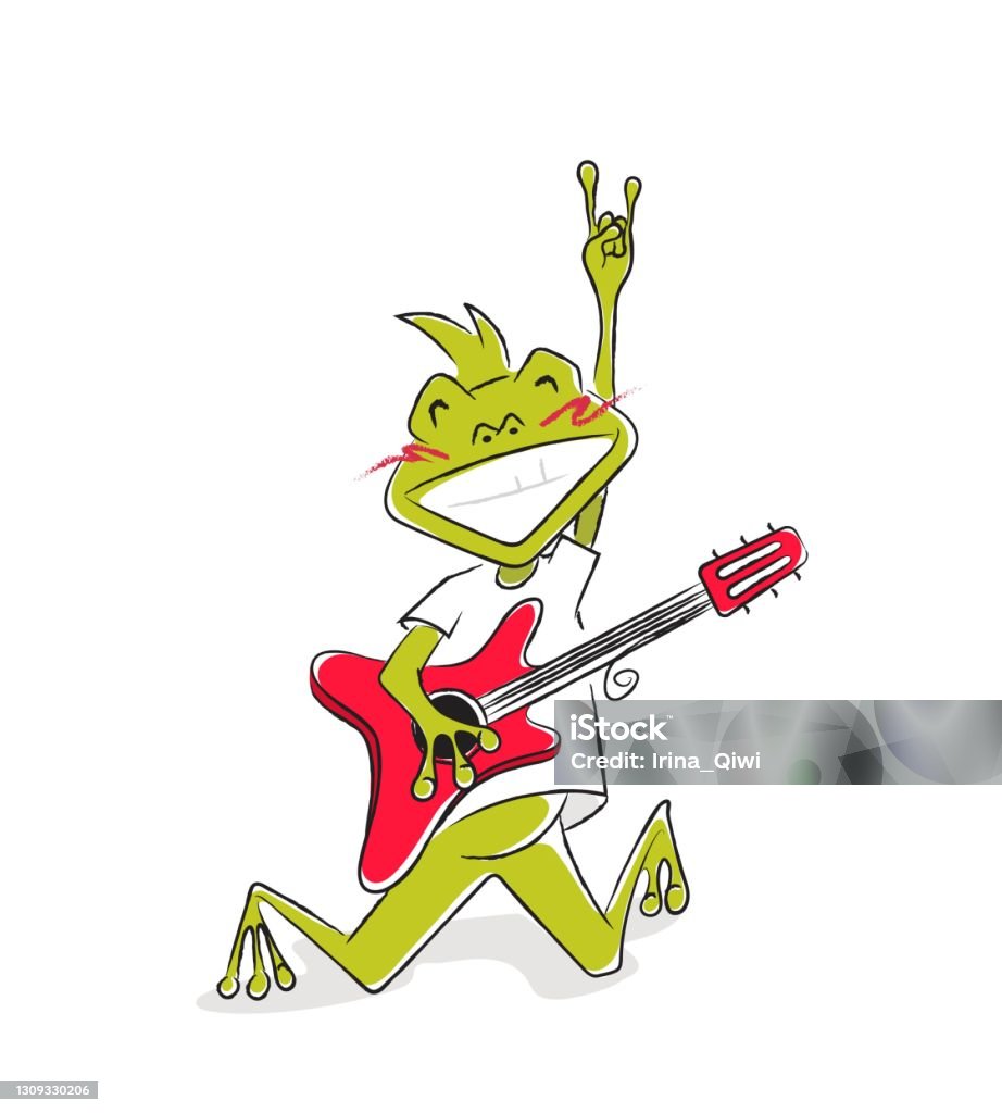 Funny Cartoon Rock Star Frog With Guitar And Rock N Roll Sign Stock  Illustration - Download Image Now - iStock