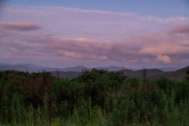 View of a stunning sunset sky over the mountains at the 'Serra Catarinense' in Urupema, Santa Catarina state, Brazil