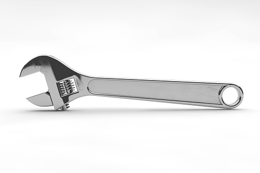 Adjustable wrench isolated on white background, 3d render work tool