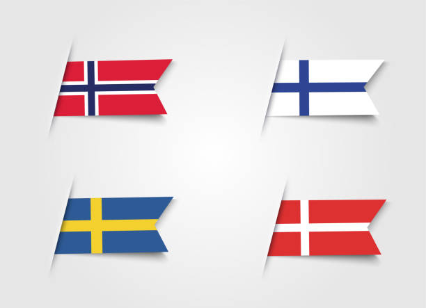 illustrazioni stock, clip art, cartoni animati e icone di tendenza di bandiere nordiche impostate, bandiera vettoriale dei paesi scandinavi - norwegian flag norway flag freedom
