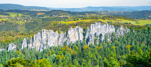 Dry Rocks, Czech: Suche skaly. Monumental sandstone ridge in Bohemian Paradise, Czech Republic