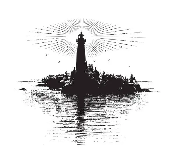 Vector illustration of Lighthouse and island