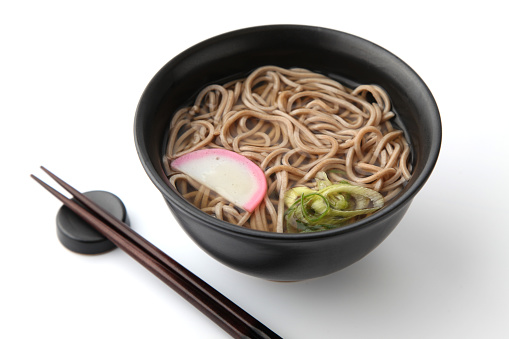 soba buckwheat noodles Japanese isolated on white background