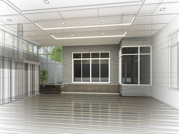 istock sketch design of interior hall, 3d rendering 1309367131