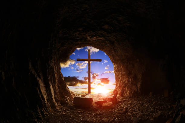 istock Wooden cross at sunset. 1309373247