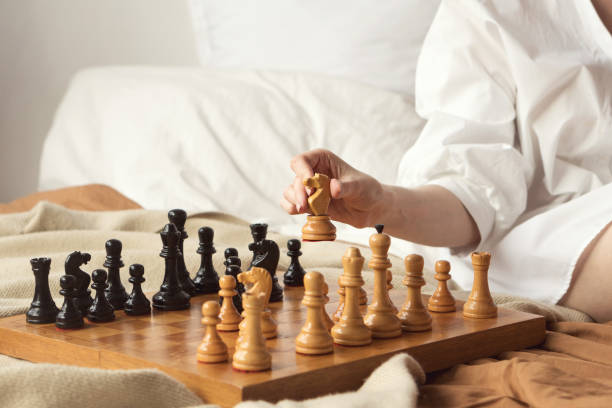 istock Chess Player Woman Hand. White Horse Step Forward 1309373531