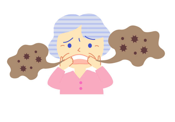 Elderly person and Toothpaste: Dental Illustration Elderly and bad breath: dental illustrations mature woman healthy eating stock illustrations