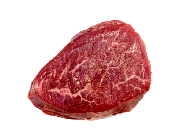 istock A Parisien steak made from raw marbled beef lies on a white background. Isolated 1309374284