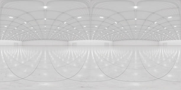 istock Full spherical panorama 360 degrees of empty exhibition space. backdrop for exhibitions and events. Tile floor. Marketing mock up. 3D render illustration 1309375323