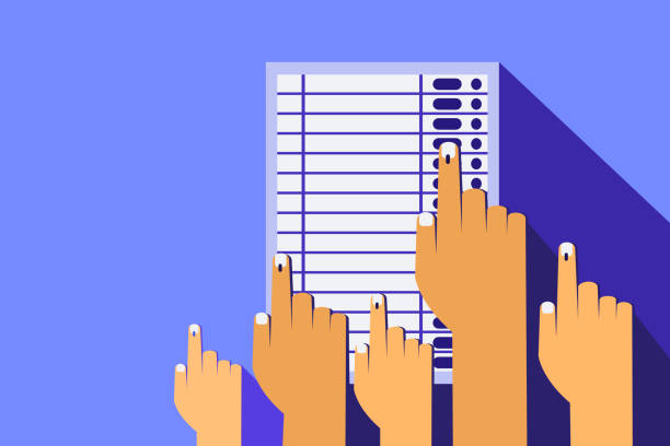 ilustrações, clipart, desenhos animados e ícones de um grupo de mãos lançando voto na máquina eletrônica de votação - urna eletrônica