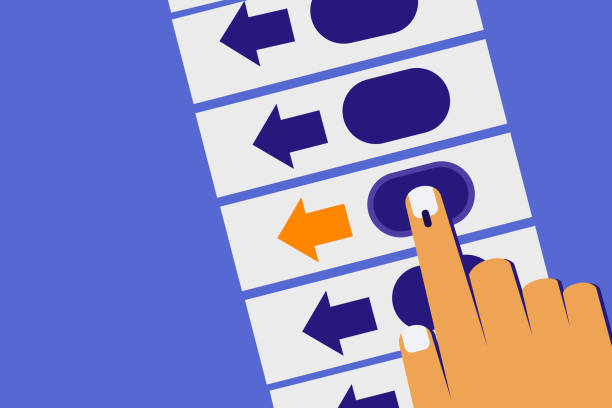 ilustrações, clipart, desenhos animados e ícones de voto de lançamento manual na máquina eletrônica de votação - urna eletrônica
