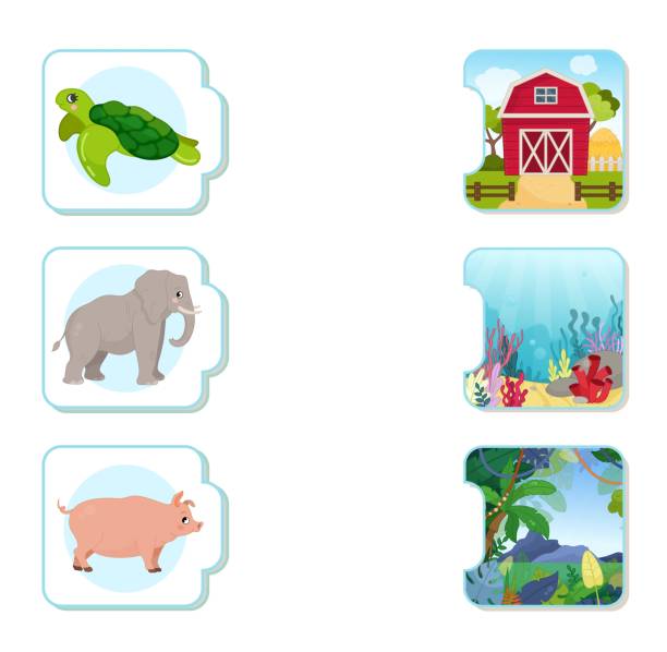 passende kinder lernspiel. - elephant water vector animals in the wild stock-grafiken, -clipart, -cartoons und -symbole