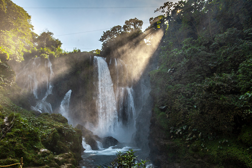 Inside the Pulhapanzak waterfall on Lake Yojoa. Honduras