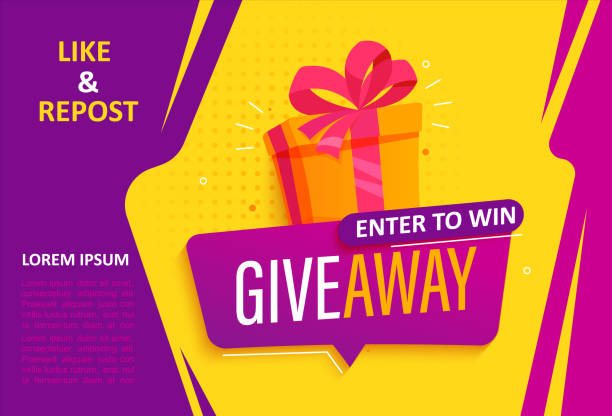 Giveaway banner, calling to repost if like. Giveaway banner, calling to repost if like. Enter to win web banner with gift box with prize to winner. Template design for social media posts, flyer. Offer reward in contest, vector illustration. win prizes stock illustrations