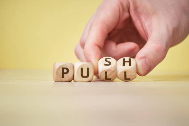 istock The concept of push and pull as antonym and change 1309383696