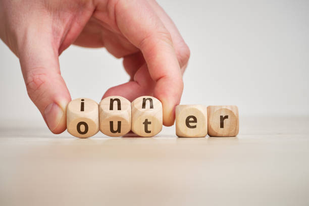istock Concept of antonym inner and outer on wooden blocks 1309383702