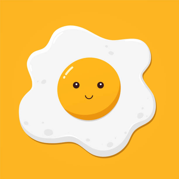 illustrazioni stock, clip art, cartoni animati e icone di tendenza di uovo fritto su sfondo giallo, vista dall'alto. - colazione