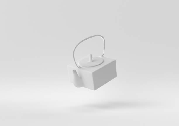 biały czajniczek unoszący się na białym tle. minimal concept idea creative. monochromatyczne. renderowanie 3d. - chinese tea teapot isolated tea zdjęcia i obrazy z banku zdjęć