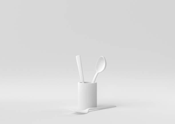 istock White Kitchen utensils and baking ingredients floating in white background. minimal concept idea creative. monochrome. 3D render. 1309387017