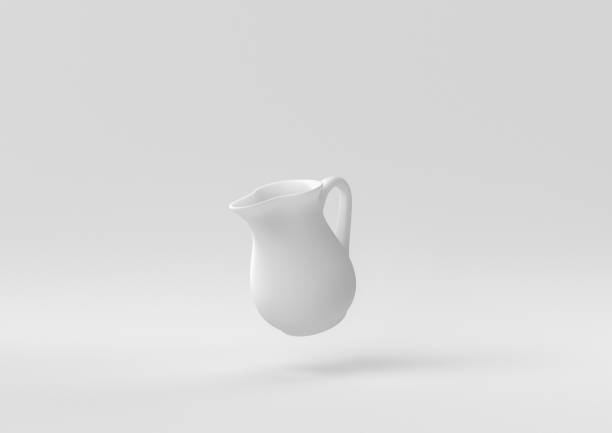 White Pitcher or milk jug floating in white background. minimal concept idea creative. monochrome. 3D render.