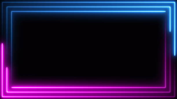 istock Blue purple pink neon frame light line running loop square black overlay, Place it over your footage in add or screen mode or use as background. 1309388340