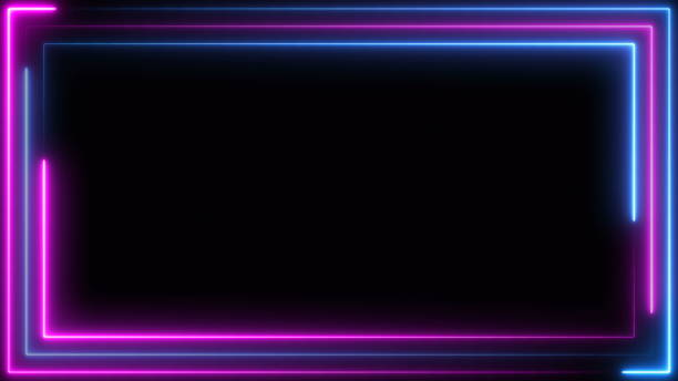 istock Blue purple pink neon frame light line running loop square black overlay, Place it over your footage in add or screen mode or use as background. 1309388349