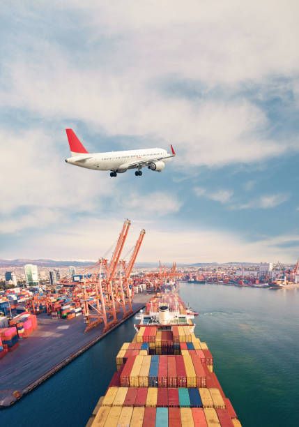 istock Airplane flying over the harbor. 1309390065