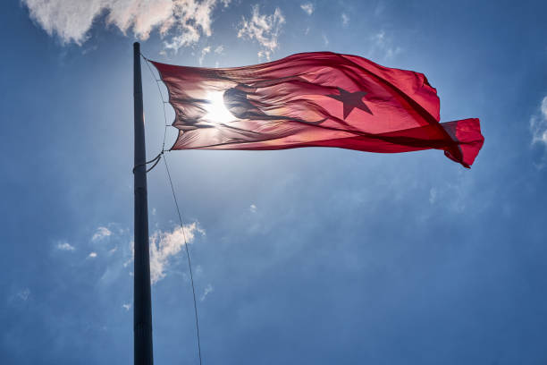 istock Turkish National Flag waving in the sky 1309394368
