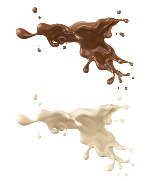dark Chocolate and white chocolate dark Chocolate and white chocolate splashes isolated on white background, 3d illustration. milk chocolate stock pictures, royalty-free photos & images