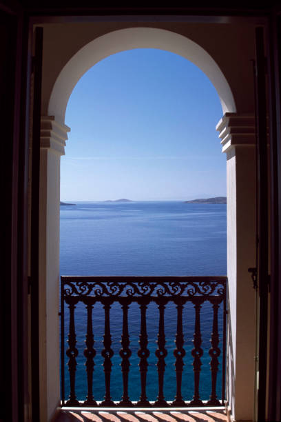 istock Balcony view in Syros island, Cyclades, Greece 1309395811