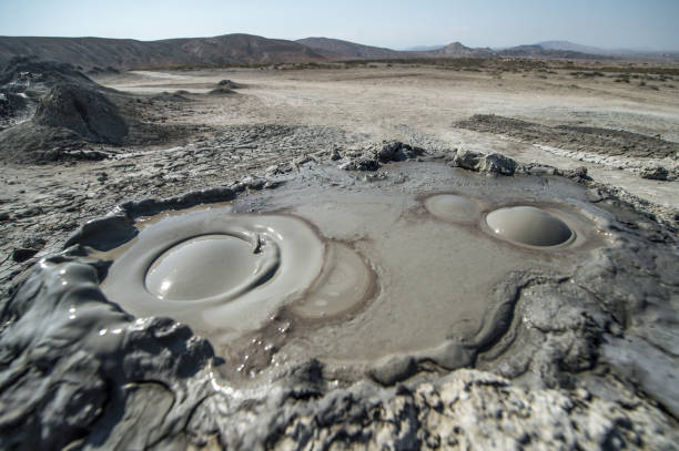Mud volcanoes in Azerbaijan stock photo
