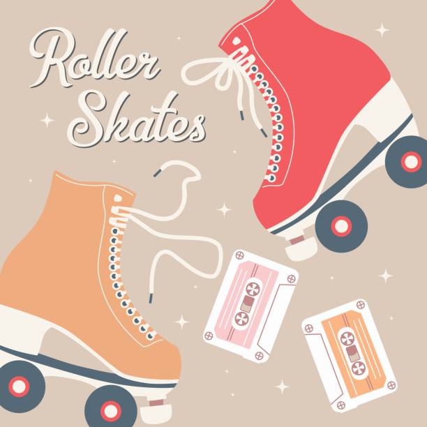 ilustrações, clipart, desenhos animados e ícones de ilustração desenhada à mão com patins retrô e fitas. ilustração vetorial colorida - tube socks