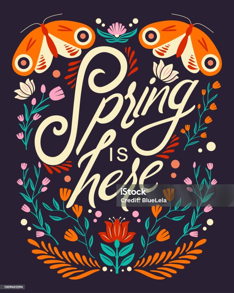 Colorful Decorative Handwritten Typography Design With Animals And Flower  Decoration Spring Hand Lettering Illustration Design Spring Motifs In Folk  Art Style Colorful Flat Vector Illustration Stock Illustration - Download  Image Now - iStock