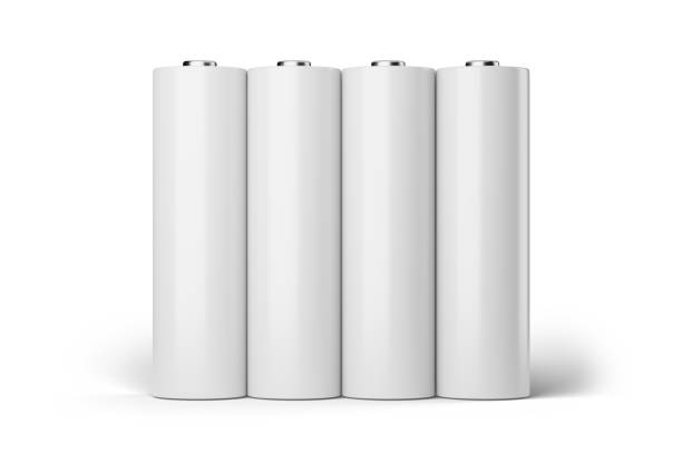 istock Four blank AA batteries isolated on white background. 3D rendering illustration 1309402712