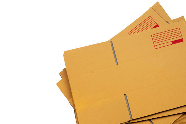 istock Stacking of cardboard boxes, Corrugated paper on white 1309404722
