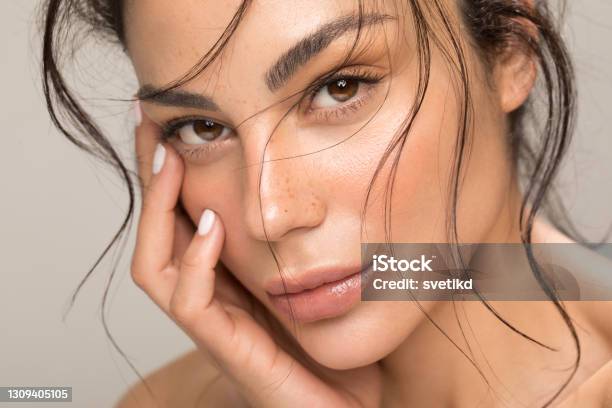 Beauty Portrait Of Young Brunette Stock Photo - Download Image Now - Women, One Woman Only, Human Face