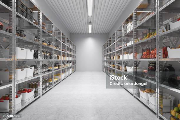 Storage Room Of A Restaurant Or A Cafe With Nonperishable Food Staples Preserved Foods Healthy Eating Fruits And Vegetables Stock Photo - Download Image Now
