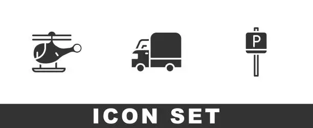 Vector illustration of Set Helicopter, Delivery cargo truck and Parking icon. Vector