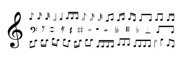 illustrations, cliparts, dessins animés et icônes de collection de notes de musique. signes clés musicaux. symboles vectoriels sur fond blanc. illustration vectorielle. bpa 10 - demisemiquaver