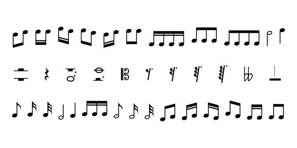 illustrations, cliparts, dessins animés et icônes de collection de notes de musique. signes clés musicaux. symboles vectoriels sur fond blanc. illustration vectorielle. bpa 10 - demisemiquaver