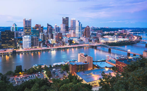 istock Pittsburgh Pennsylvania downtown aerial view night 1309416532