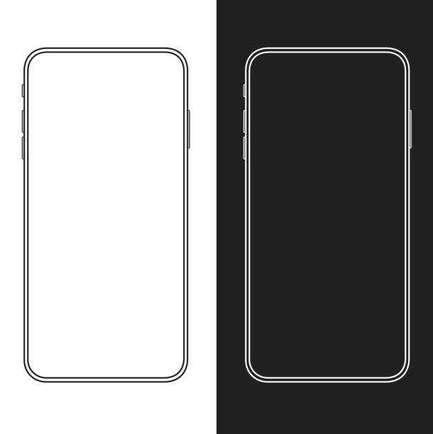 новая версия тонкого смартфона похожа на iphone с пустым белым и черным фоном. иллюстрация вектора контура - smartphone stock illustrations