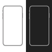 istock New version of slim smartphone similar to iphone with blank white and black background. Outline vector mockup 1309420963