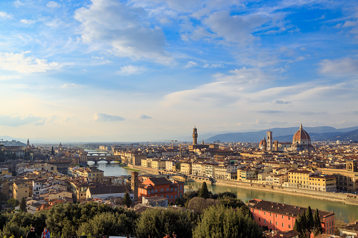 Bird's eyes view of the beautiful city of Florence in a sunny day