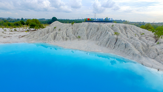 Beautiful blue lake, quarry with turquoise water. former tin mine in Bangka