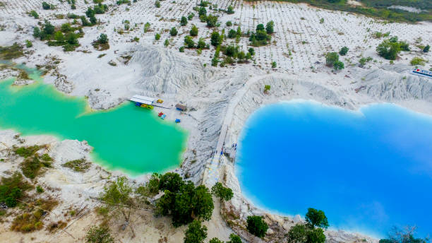 Aerial green and blue lake