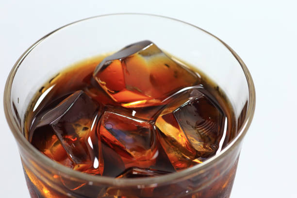 Glass of iced coffee close up